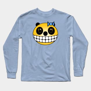 Girl Panda Bear - Yellow with Blue Bow Long Sleeve T-Shirt